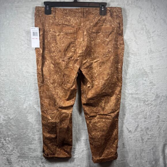 Democracy Flexellent NEW Pants Womens 10 Brown Floral Utility Cuff Stretch Cargo - Picture 3 of 12